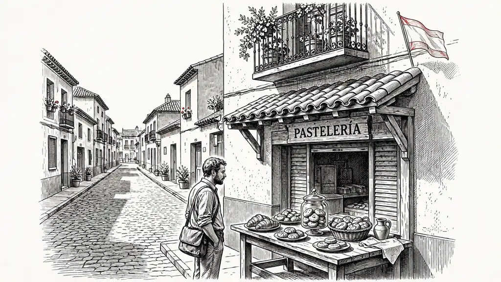 Calle española tarro de galletas bajo luz cálida