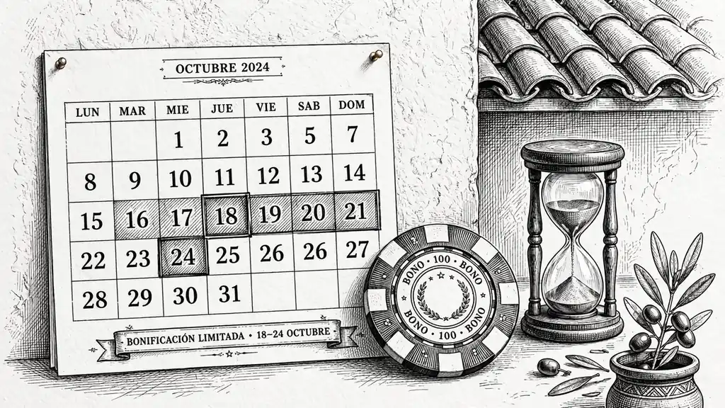 Calendario fechas resaltadas, ficha de casino y reloj de arena