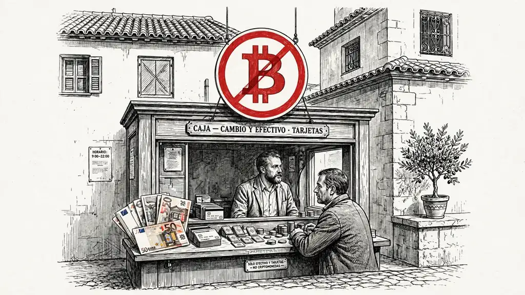 Ventana de caja de casino símbolo de Bitcoin tachado